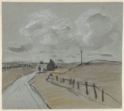 View along a road with high banks and small fences