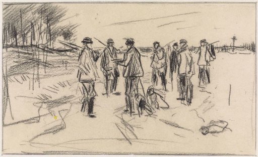 Group of hunters resting after the hunt