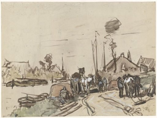 Unloading carts at a canal