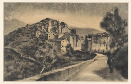 View of Riventosa, Corsica, with a walker