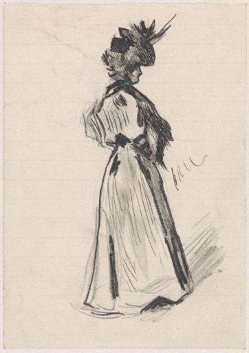 Standing lady, with high hat and hands on hips