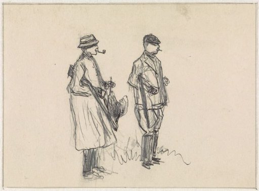 Two hunters, standing to the right