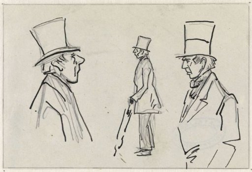 Three sketches of men with a top hat
