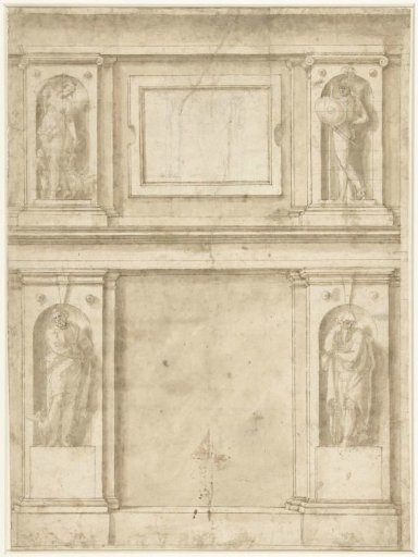 Design for the Arrangement of a Wall Surface, with Figures of Mars and Venus, and Jupiter and Saturn (?)