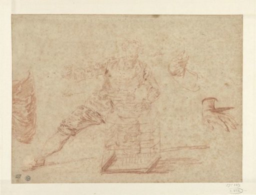 Sketches of a man, two hands and a piece of drapery