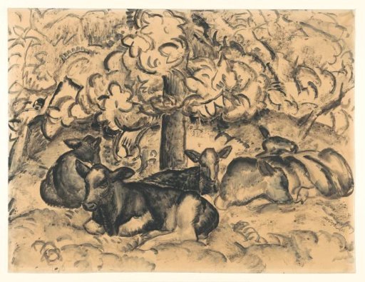 Orchard with Calves