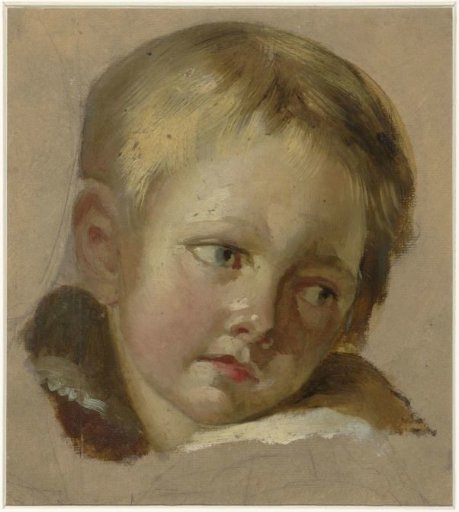 Sketch of a child's head with light blond hair