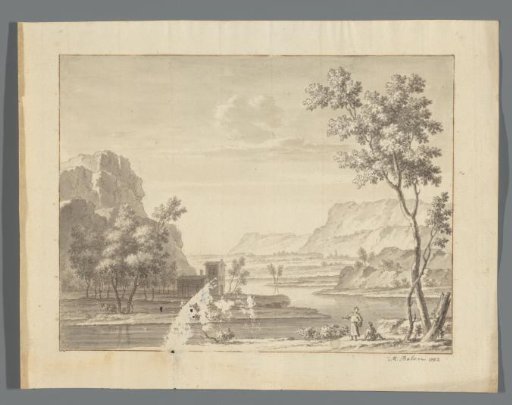River Landscape with a Building and Two Figures