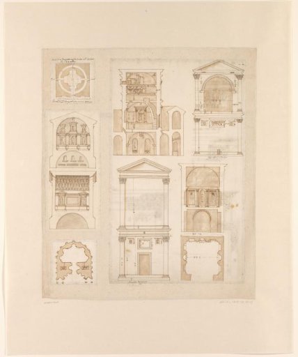 Four sheets with architectural drawings after tomb monuments
