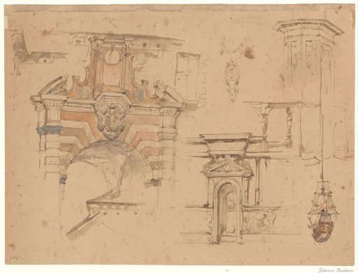 Sketch sheet with detail studies of architecture