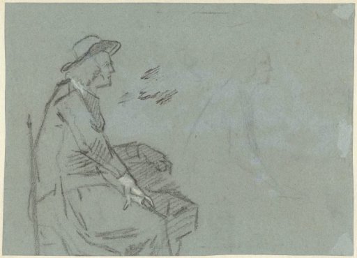 Two studies of a seated man, in profile to the right
