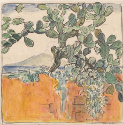 View with cactus on Mount Vesuvius from Sorrento