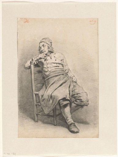 Man seated on a chair, with a pipe in his mouth