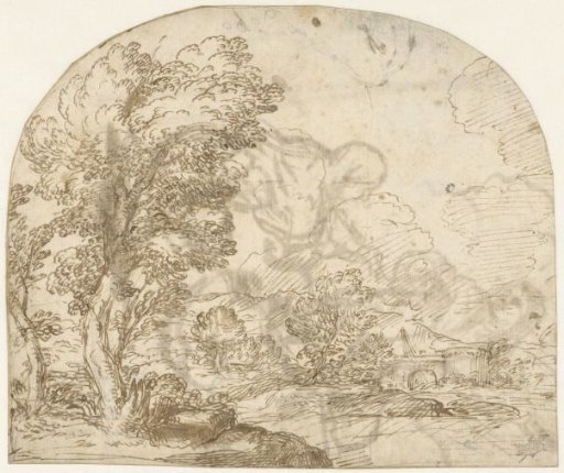 Landschap met een boom op de voorgrond