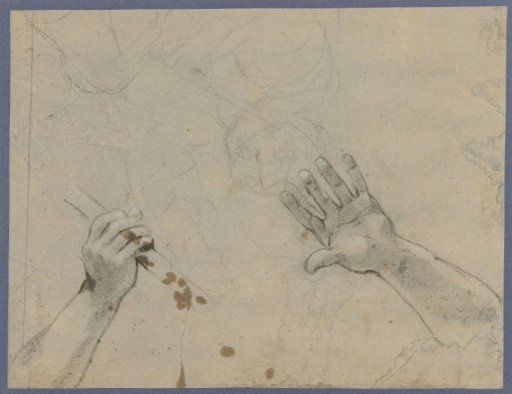 Study sheet with two studies of hands
