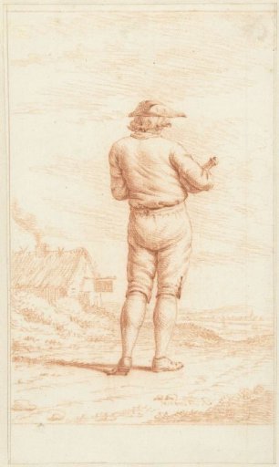 Man with a jug, seen from the back, in a landscape