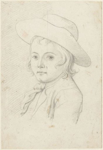 Boy's head with hat, three-quarter view to the left