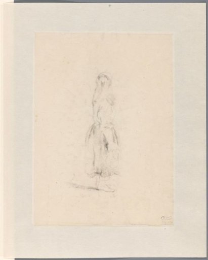 Sketch of standing young woman, and in profile to the right