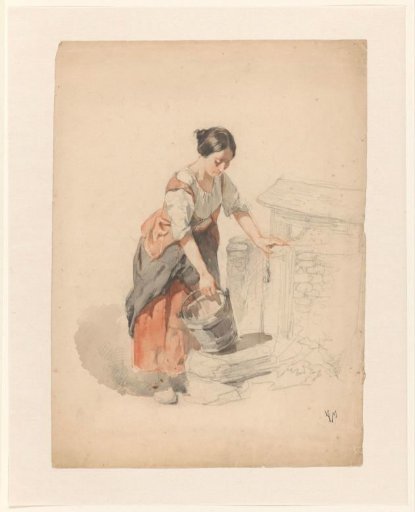 Young woman filling a bucket