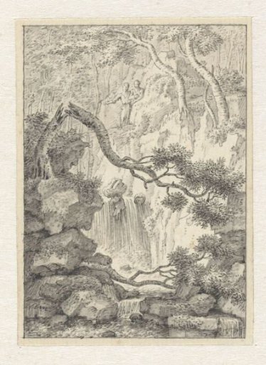 Small landscape with two men by a waterfall