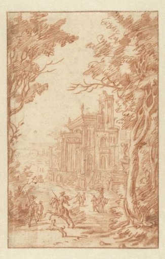 Landscape with riders and a fantasy palace