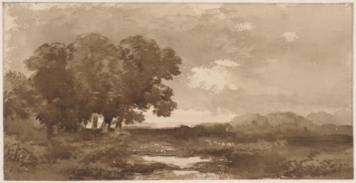 Landscape with group of trees on the left