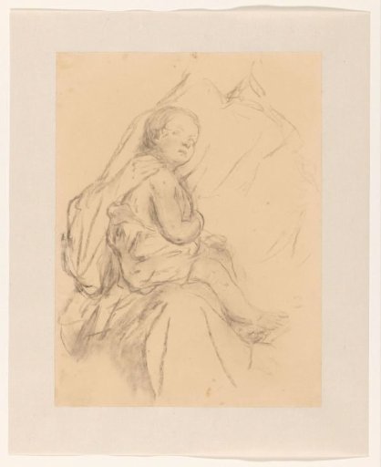 Study of a child, sitting on a woman's lap