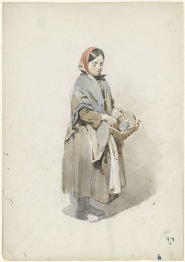 Standing woman with headscarf and basket