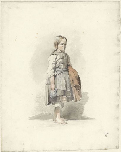 Standing girl with jug and cloak under arm