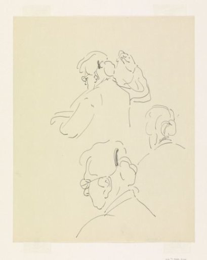 Three sketches of the wife of Carel Adolph Lion Cachet, engaged in needlework