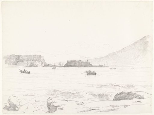 Castel dell'Uovo on the Gulf of Naples with rowing boats on the water