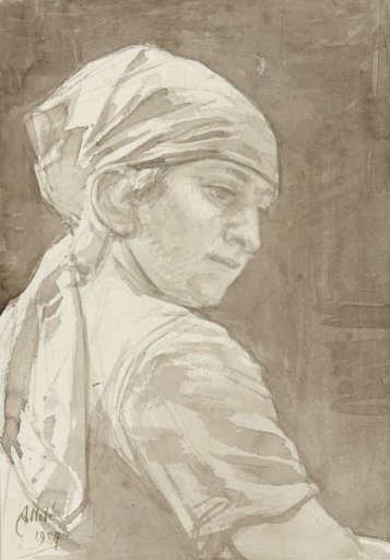 Woman with headscarf, looking to the right