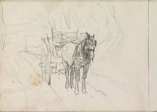 Horse harnessed to a loaded wagon