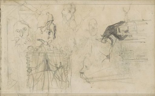 Study sheet, including a rider, heads and caricatures