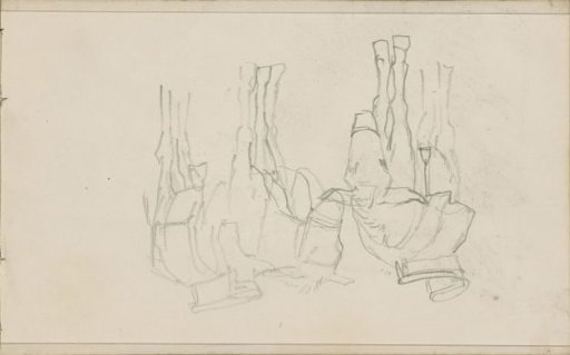 Two saddled and laden donkeys