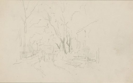 Figure and a cart on a forest path