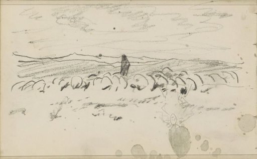 Shepherd with a flock of sheep