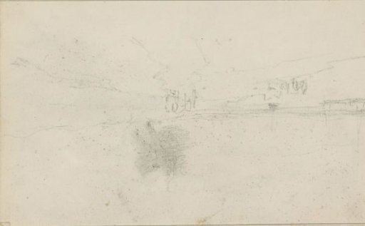 Landscape with water and a horse-drawn cart in the fields