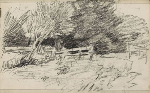 Meadow with trees and a fence