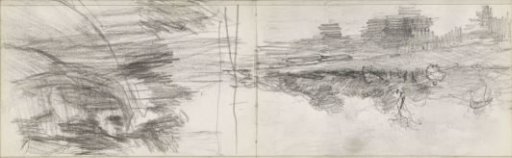 Landscape with trees and a seated figure by the water