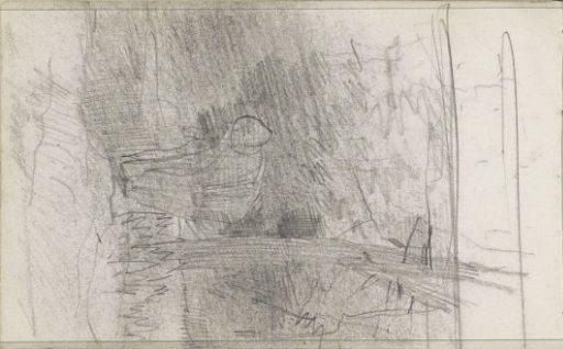 Figure bending forward near a tree