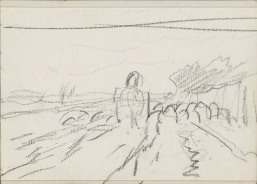 Shepherd with a flock of sheep in a landscape