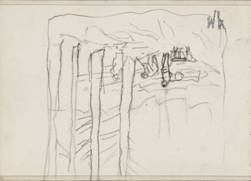 Woodcutters beside a row of trees
