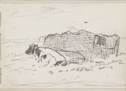 Two cows by a hay bale