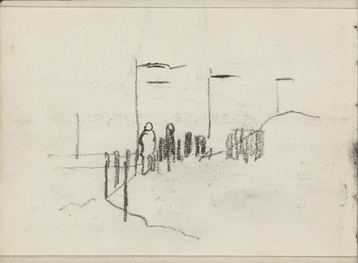 Figures on a Hill with Three Flagpoles