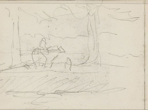 Horseman between two trees