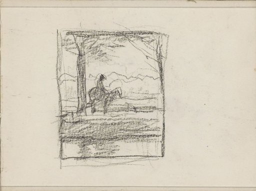 Horseman by a tree at the water's edge