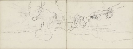 Figures, possibly farm laborers, and a horse in a landscape