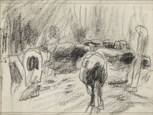 Standing and lying cows in a meadow