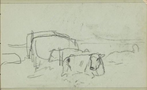 Lying and Standing Cows in a Meadow